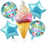 AMFIN® (Pack of 5) Softy/Ice Cream Theme Happy Birthday Foil Balloons - Blue/Pink