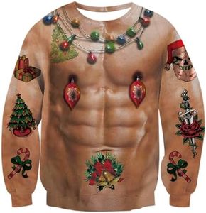 uideazone Men 3D Ugly Christmas Sweater Funny Muscle X-mas Graphic Sweatshirt Long Sleeve Shirt for Party