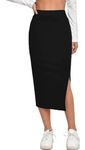 Fashionez Women's Elastic Fashion Casual Waist Pencil Bodycon Midi Skirt -High Waisted with Side Slit Below Knee Length Elegance for Women Black Skirt/Shapewear (in, Alpha, 2XL, Black)