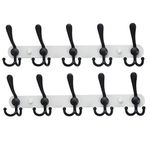 SKOLOO Wall Mounted Coat Rack, 5 Tri Hooks - Heavy Duty, Stainless Steel Coat Hooks for Hanging, Coat Hanger Wall Mount, Hook Rack, White & Black, 2 Packs