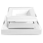 MATANA 60-Piece Reusable White Plastic Dinnerware Set with Silver Rim – 20 Dinner Plates, 20 Dessert Plates & 20 Bowls – Elegant Square Tableware for Weddings, Birthdays, Parties & Events