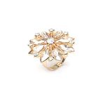 IMINI Crystal Flower Open Statement Ring for Women Girls Gold Plated Cubic Zirconia Big Floral Adjustable Wrap Finger Rings Band Promise Engagment Rings Wedding Band Exaggerated Jewelry Gifts