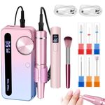 Atopskins Electric Nail Drill Kit 6 in 1 with Handheld U V Nail Lamp 35000 RPM Cordless Manicure Set for Acrylic Gel Tool 3000mAh Rechargeable Efile Nail Grinder Machine Professional LCD Display Pink