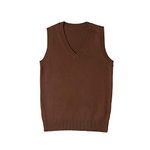 jinghuiyue Women’s V Neck Sweater Vest School Uniform Solid Color Sleeveless Knit Sweaters Pullover Tank Tops, Coffee, Small