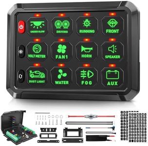 Green 12 Gang Switch Panel, Momentary ON-Off Touch Switch Box Circuit Control Relay Systerm, Auxiliary LED Toggle Switch for 12V Car UTV Truck Camper RV ATV SUV