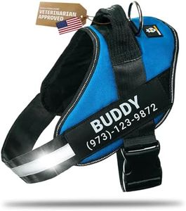 DOGGYKINGDOM Personalized Dog Harness with Custom Name Patches, No Choke, Reflective, Adjustable, Soft Padded Dog Vest Harness with Easy Control Handle for Growing Puppy Size Dog, Blue, XS