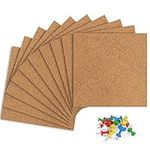 10 Pack Square Cork Board, Notice Letter Board Cork Tiles for Bedrooms Home Office Self Adhesive DIY Message Vision Board Kit with Push Pins for Pictures, Photos, Drawing (Square, Gray)