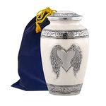 Angel Wings Urn - Loving Angel Wings Cremation Urn for Ashes - Handcrafted Angel Wings & Heart Adult Urn - Large Wings of Love Memorial Urn with Velvet Bag (Pearl White)