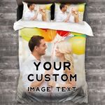 LKSCUDIY Custom Comforter Set Customized Bedding Set 3 Piece with Photo & Text Personalized Gift Duvet Cover with 2 Pillowcases Universal All Season Different Size Bedding for Family Kids Girls Boys