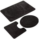 Elehealthy 3 Pieces Bathroom Rug Set,Non-Slip Bath Mats for Floors,Ultra Soft, Absorbent and Comfortable U-Shaped Contour Rug, Floor Mat and Toilet Lid Cover (Black99, 3 Pieces)