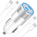 [Apple MFi Certified] iPhone Car Charger Fast Charging, Braveridge 60W Dual PD Car Power Cigarette Lighter USB-C Fast Car Charger+2Pack Type-C to Lightning Cable for iPhone 14 13 12 11 XS XR SE 8 iPad