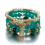 ROYAL NEEDS Fashionable Beaded Multilayer Bracelets for girls and women's. Multicolor flexible crystal Bohemian Stackable Bracelets for women's (Green)