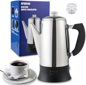 APOXCON Electric Coffee Percolators with CE,Stainless Steel Coffee Machine Cord-Less Sever, Heat Resistant Tough Glass Lid for seeing coffee Perk, Coffee Maker with Auto Keep Warm Function-12Cup