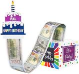 Meiidoshine Birthday Money Box for Cash Pull, Surprise Roll Gift Boxes for Kids Adults with Happy Birthday Day Card and 100Pcs Transparent Bags - A Fun and Loving Way to Give Money as Gift