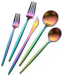 Rainbow Flatware Matte Silverware Set - 20 Piece 18/10 Colorful Stainless Steel Flatware Cutlery Utensils Tableware Set Service for 4, Include Knife/Fork/Spoon, Reusable, Dishwasher Safe