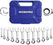 WORKPRO 12-piece Stubby Ratcheting Wrench Set, Metric 8-19mm, 72-Tooth, Cr-V Steel, Small Ratchet Combination Wrenches Set with Premium Stotage Case