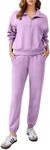 PINSPARK Womens 2 Piece Lounge Set 2024 Long Sleeve Tracksuit Matching Set Half Zip Pullover Sweatsuit Fall Travel Outfits Jogger Set,Lavender Medium