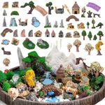 Canlierr 58 Pieces Miniature Garden Set, Fairy House Diorama Accessories Mini Materials Figurines Micro Landscape Ornaments Mixed Model Trees for Garden Succulent Dollhouse DIY Craft (Bridge)