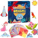 FINEMOE 108 Origami Paper with Instruction Book for Kids, Craft Paper Sheets with 54 Design, 18x18 cm DIY Art Colour Paper for Craft Kit Set, Origami Sheets Activity, Birthday Gift for Girls & Boys