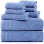 Casa Platino Towel Set 8 Piece, Soft Bathroom Towel Set, 2 Large Bath Towels(30"x 60"), 2 Hand Towels for Bathroom & 4 Washcloths, 100% Ring Spun Towels for Bathroom, Towel Set - Cerulean Blue