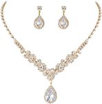 COCIDE Bride Jewelry Set Silver Crystal Wedding Necklace Earrings Bridal Rhinestone Teardrop Pendant Accessories for Women and Bridesmaids (3 piece set - 2 earrings and 1 necklace) (style 165 Gold)