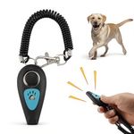 Qpets® Dog Training Clicker with Whistle, 2 in 1 Pet Training Tool with Wrist Coil Lanyard for Puppy Obedience, Recall and Behavior Training, Bird, Cats, 6.5x3x2cm