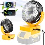 Rozlchar Portable Cordless Fan For DeWALT 18V 20V Battery, Work for DCB182 DCB183 DCB205 DCB206, Jobsite Fan With USB A+C Fast Charging For Camping Workshop and Construction Site(No Battery)