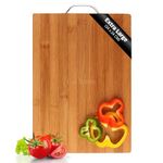 Go Store Extra Large Bamboo Wooden Chopping Board (34 X 24 cm, 1.8 cm Thickness) Antibacterial Surface with Metal Handle, Vegetable Cutting Board for Kitchen Items, Eco-Friendly (Wood)