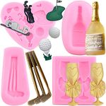 Mujiang Golf Silicone Molds Champagne Bottle Wine Glass Fondant Mold For Cake Decorating Cupcake Topper Candy Chocolate Polymer Clay Gum Paste Set Of 4