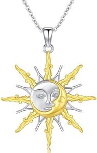 Adnix Sun and Moon Necklace 925 Sterling Silver Celestial Necklace Gold Sun and Moon Face Necklace Sun Pendant Necklace for Women, Sterling Silver, No Gemstone