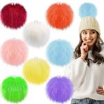 SIQUK 8 Pieces 6 Inch Large Faux Fur Pom Pom 15cm Faux Fox Fur Fluffy Pom Pom with Elastic Loop for DIY Crafts Hats Beanies Keychain Scarves Bags, Rainbow Colour