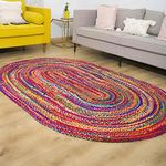 Multicolor Chindi Rug 5'x 8' Braided Oval Hand Woven Reversible Farmhouse Boho Large Area Rugs