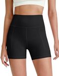 G4Free Biker Shorts for Women Tummy Control High Waisted Yoga Workout Running Gym Shorts with Pockets(Black,6",S)