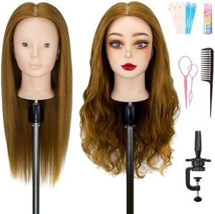 Mannequin Head with 80% Real Human Hair 26Inch Long Hair Hairdresser Practice Training Head,Manikin Cosmetology Makeup Manican Hairdressing Doll Head for Display Braiding Styling