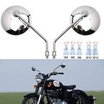 Chrome Motorcycle Handlebar Mirrors Rearview Side Mirrors Fit with M8 M10 Clockwise and Counter Clockwise Threaded Bolts for Scooter Street Bike Cruiser Chopper Sport Bike ATV