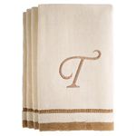 Monogrammed Gifts, Fingertip Towels, 11 x 18 Inches - Set of 4- Decorative Golden Brown Embroidered Towel - Extra Absorbent 100% Cotton- Personalized Gift- for Bathroom/Kitchen- Initial T (Ivory)