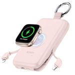 RORRY Portable Charger, 10000mAh PD 20W Fast Charging Portable Charger Power Bank with Built in Cables, Travel Battery Pack for iPhone 15/14/13/12/11 and Apple Watch Ultra/9/8/7/6/5/4/3/2, Pink