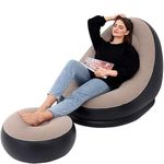 DREAM SKY Inflatable Lounger Set, 2-in-1 Sofa Chair with Footstool, Portable Outdoor Recliner with Air Pump, Multicolor (Brown)