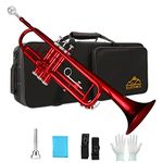 EASTROCK Bb Trumpet Standard Trumpet Set with Carrying Case,Gloves, 7C Mouthpiece and Cleaning Kit (Red)