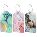 Hnogri 3 Pcs PU Leather Luggage Tags for Suitcase, Travel Cruise Luggage Tag with Privacy Flap, Name ID Label and Metal Loop for Women Men Baggage Handbag School Bag Backpack, Sunset Marble