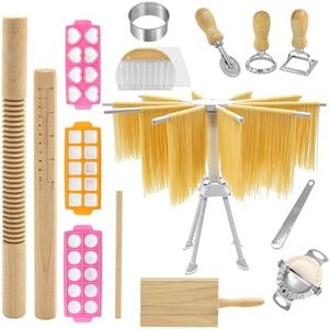 SienFong 16 Pcs Pasta Making Kit, Pasta Making Tools, Ravioli Cutter kit, Includes Ravioli Maker Sets, Pastas Rolling Pin, Dumpling Cutters, and More, Perfect for Making Pasta, and other Delicacie