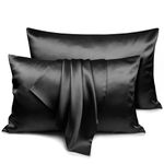 LULUSILK Silk Pillow Cases 2 Pack with Hidden Zipper, Black 100 Pure Mulberry Silk Pillowcases for Hair and Skin, Queen Size