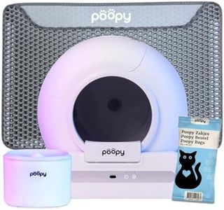 Poopy Nano 2 - Automatische Selbstreinigende Katzentoilette + Luxus Trinkbrunnen, 60 Abfallsäcke (3 Rollen) & Katzentoilettenmatte - (Funktioniert mit und ohne App) - Weiß