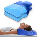 Sleepsia Memory Foam Pillow, Contour Cervical Pillow for Neck & Shoulder Pain - Orthopedic Pillow, Neck Cervical Sleeping Pillows for Side & Back Sleepers (Blue Pack of 2, Gel Infused)