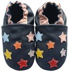 Carozoo Christmas 0-6M up to 8 YRS Soft Sole Leather baby kids toddlers Shoes (0-6 Months, Colorful Star Dark Blue, 0_months)