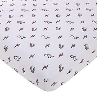 Warner Brothers Harry Potter White, Red, and Gold Lightning Bolt, Golden Snitch, and Glasses Nursery Fitted Crib Sheet