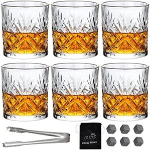 Vasos de whisky, vasos de whisky vintage de 300 ml, juego de 6 vasos de cristal para beber sin plomo, whisky escocés de bourbon brandy ron cóctel