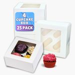 PACK N TRADE 25 Pcs cupcake boxes 4 hole - Multifunction Inserts Deep muffin boxes – White cake box (17 x 17 x 7.5 cm) with Clear Window - Ideal for Muffins, Cupcakes