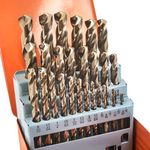 KENDO 29PCS Cobalt Drill Bit Set (1/16''-1/2''), M35 High Speed Steel, Twist Jobber Length for Hardened Metal, Stainless Steel, Cast Iron, Wood and Plastics, with Metal Index Storage Box