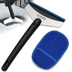 COZII Ice Scraper for Car Windscreen - ABS Traceless Snow Shovel Portable with Wool Car Wash Mitt, TPR Wiper, Ergonomic Handle, Efficiently Remove, Stainless Steel Scraper for Car Window